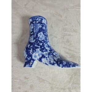 VTG Pre-2000 Unbranded Blue Chintz Tall Boot Vase Floral Garden Planter Ceramic